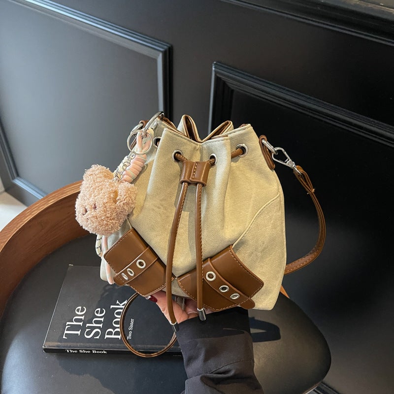 Fashionable Patchwork Color-Blocking Bucket Bag, Simple New Commuter High-End Style Single Shoulder Women'S Bag, Korean Version Niche Crossbody Bag - Image 1