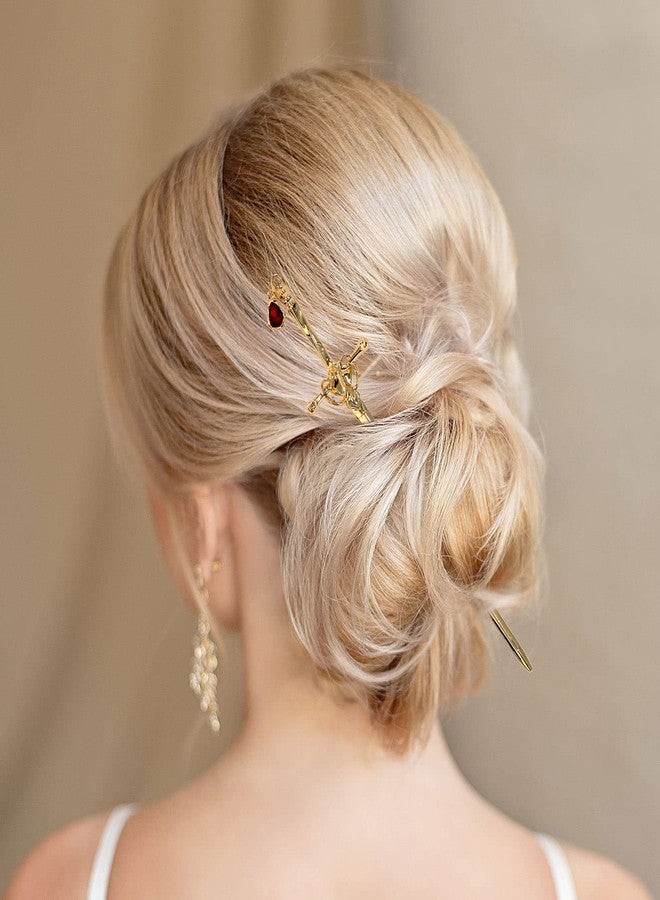 Whaline 3 Pieces Chinese Sword Hair Sticks Metal Sword Hair Pins Stick with Gemstone Pendant Vintage Style Hair Buns Chopsticks Black Silver Gold Color for Women Girls Long Thick Hair Accessories - Image 5