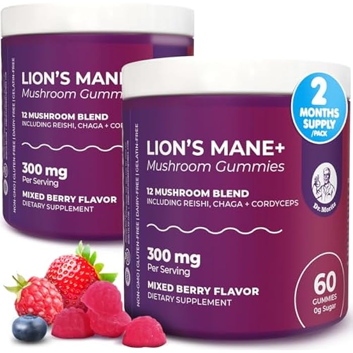 DR. MORITZ Lions Mane Gummies for Adults and Kids 4+ - Mushroom Gummies with 12-in-1 Blend Including Reishi & Chaga - Lions Mane for Kids and Adults - No Sugar Added, Non-GMO (120 Count) - Image 1