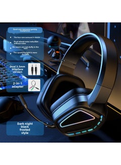 RTAKO Gaming Headset Overhead Wired Bass Noise Reduction For Desktop Notebook E-sports King Chicken Eating Headphones-Color:Dark Night Black Frosted Universal-mobile Phone/tablet/desktop/notebook Universal Send 2 In 1 Line