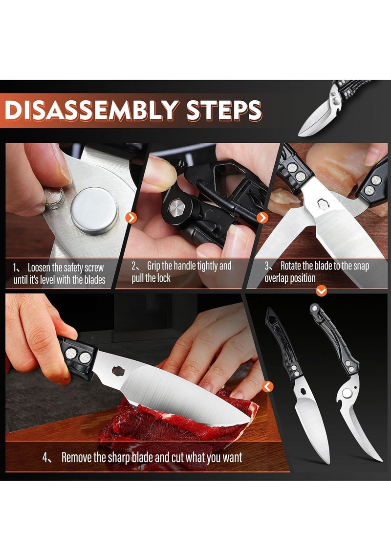 SYOSI Kitchen Scissors, Detachable Heavy Duty Poultry Shears for Chicken, Meat, Fish, Sharp Kitchen Shears with Serrated Edge, Stainless Steel Cooking Scissors for Kitchen, 1 Pcs, Black  - Image 5