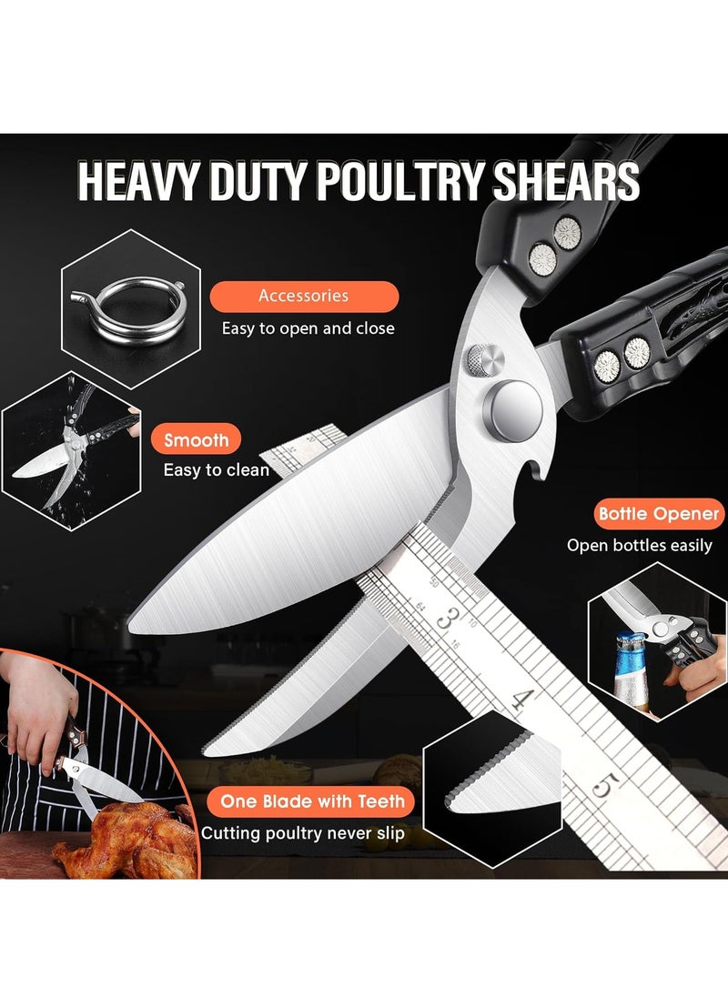 SYOSI Kitchen Scissors, Detachable Heavy Duty Poultry Shears for Chicken, Meat, Fish, Sharp Kitchen Shears with Serrated Edge, Stainless Steel Cooking Scissors for Kitchen, 1 Pcs, Black  - Image 3
