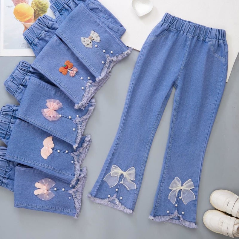 Girls' Jeans 2024 New Stretch Flared Trousers For Large Children Girls Stylisch Baby Thin Pants - Image 3