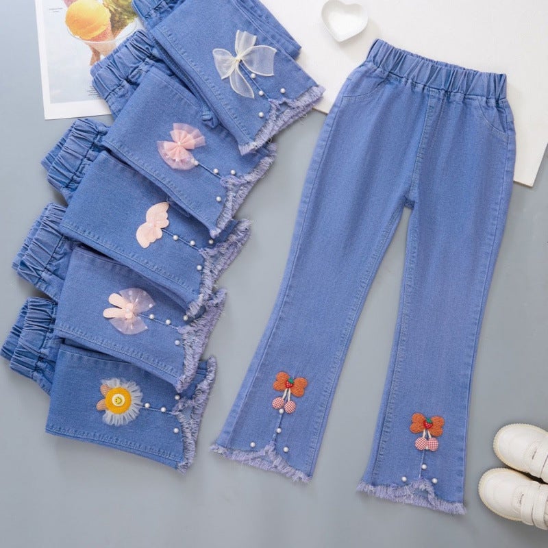 Girls' Jeans 2024 New Stretch Flared Trousers For Large Children Girls Stylisch Baby Thin Pants - Image 2
