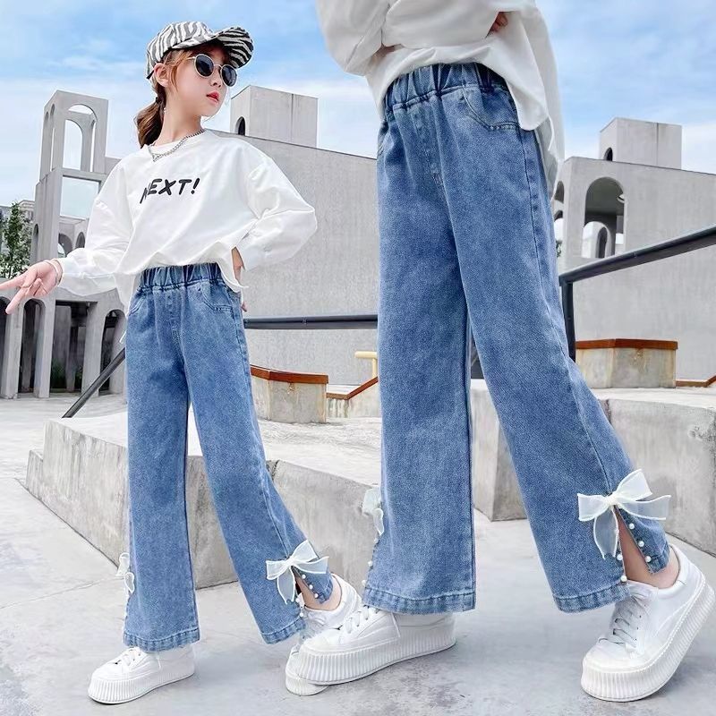 Girls' Jeans 2024 New Stretch Flared Trousers For Large Children Girls Stylisch Baby Thin Pants - Image 1