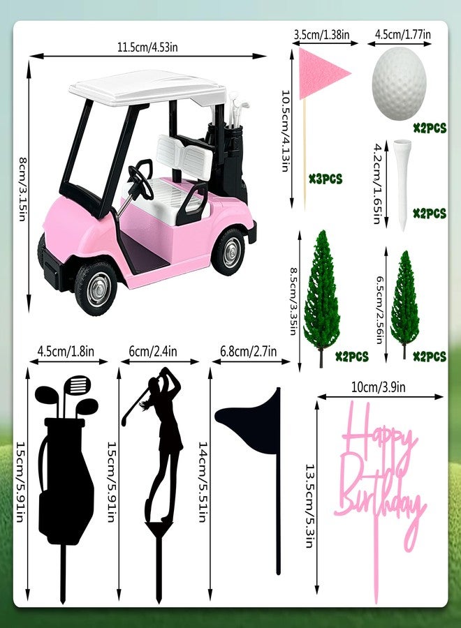 KDPATFAV Golf Cake Decorations Golf Cart Cake Toppers Heading for The Pink Cake Topper with Cart Flag White Ball for Theme Party Supplies (Pink) - Image 2