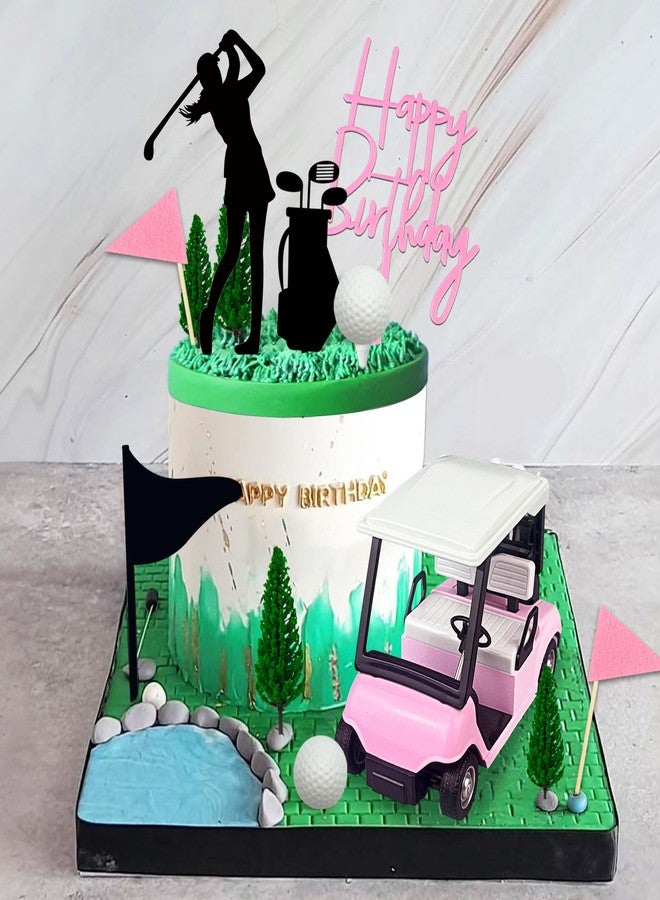 KDPATFAV Golf Cake Decorations Golf Cart Cake Toppers Heading for The Pink Cake Topper with Cart Flag White Ball for Theme Party Supplies (Pink) - Image 4