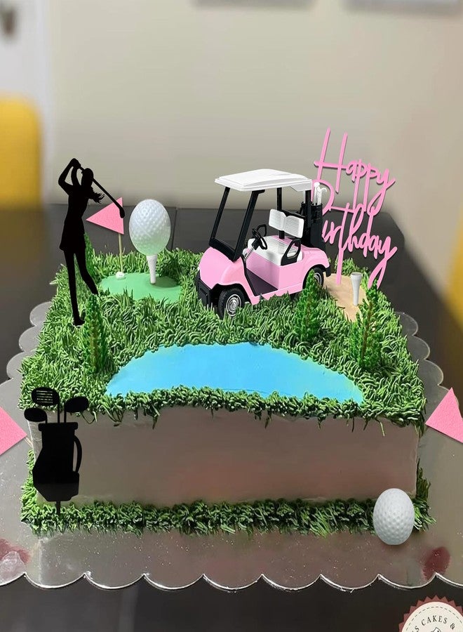 KDPATFAV Golf Cake Decorations Golf Cart Cake Toppers Heading for The Pink Cake Topper with Cart Flag White Ball for Theme Party Supplies (Pink) - Image 5