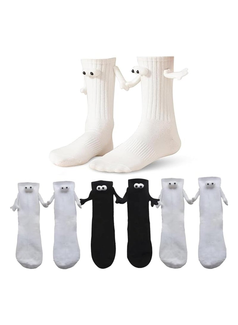 Couple Holding Hands Socks, Unisex Mid Tube Funny Magnetic Hand Socks, Matching Set (2 Black + 2 White), Cute and Playful Couple Socks for Him and Her, Perfect Gift for Couples. - Image 1
