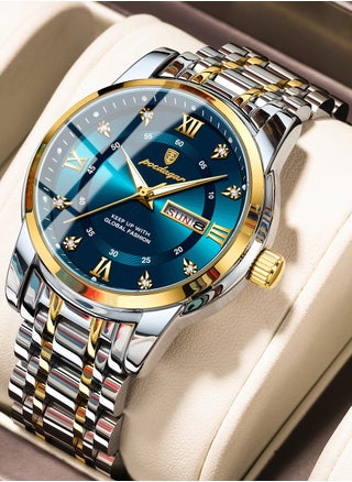 Gold and silver steel band blue face
