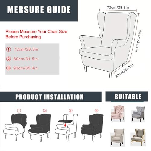 NILUOH Wing Chair Slipcovers 2 Pieces Stretch Spandex Wingback Chair Covers Sofa Slipcover Printing Wingback Armchair Slipcovers Furniture Protector Couch Soft with Elastic Bottom for Wingback Chairs,12 - Image 5
