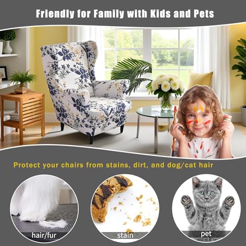 NILUOH Wing Chair Slipcovers 2 Pieces Stretch Spandex Wingback Chair Covers Sofa Slipcover Printing Wingback Armchair Slipcovers Furniture Protector Couch Soft with Elastic Bottom for Wingback Chairs,12 - Image 4