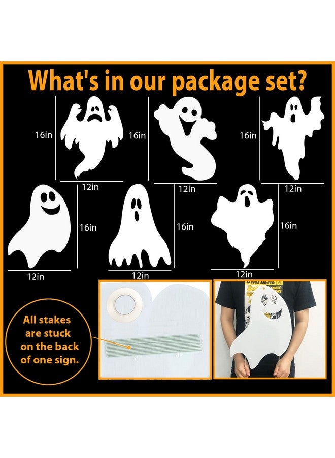 OuMuaMua Halloween Outdoor Decorations Yard Signs Stakes - 6PCS Ghost Lawn Decorations Signs with Spooky Faces for Garden Yard Lawn Porch Scary Halloween Trick or Treat Party Decorations Supplies Outside  - Image 3
