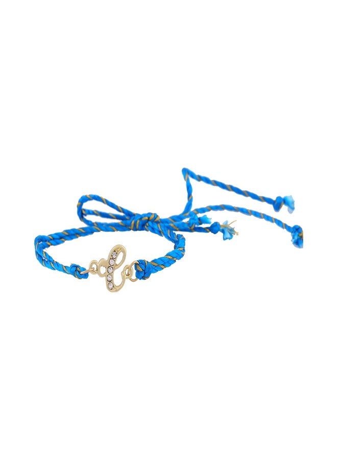 Estele Men's Gold Plated Designer C Initials Bracelet With Austrian Crystals And Fancy Silk Thread. - Image 4