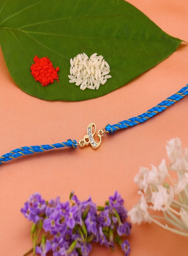 Estele Men's Gold Plated Designer C Initials Bracelet With Austrian Crystals And Fancy Silk Thread. - Image 3