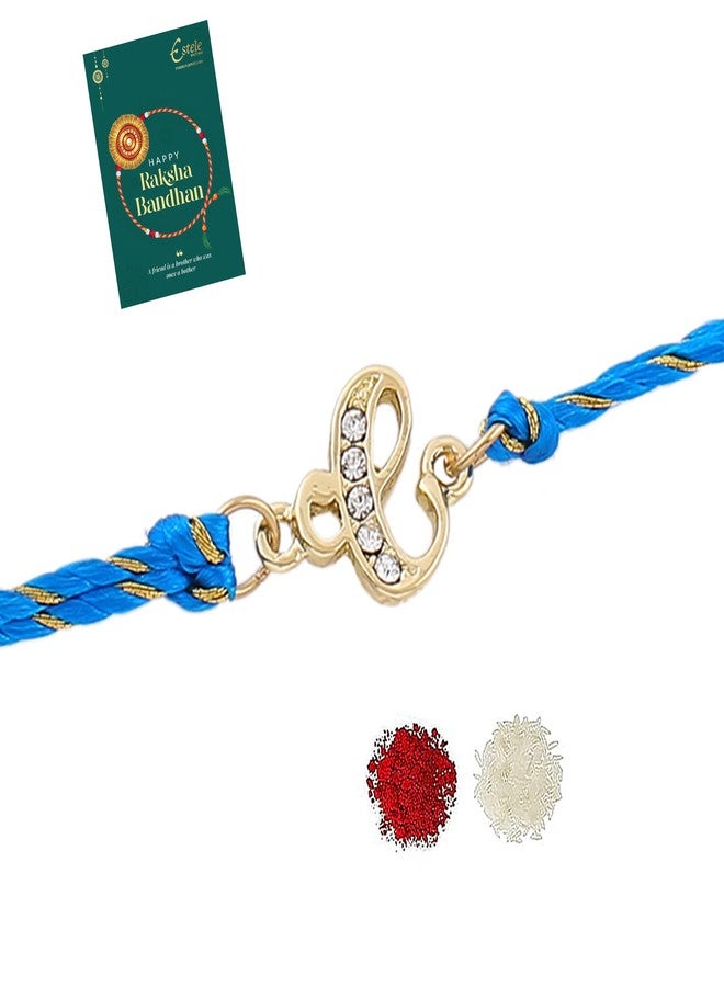 Estele Men's Gold Plated Designer C Initials Bracelet With Austrian Crystals And Fancy Silk Thread. - Image 2
