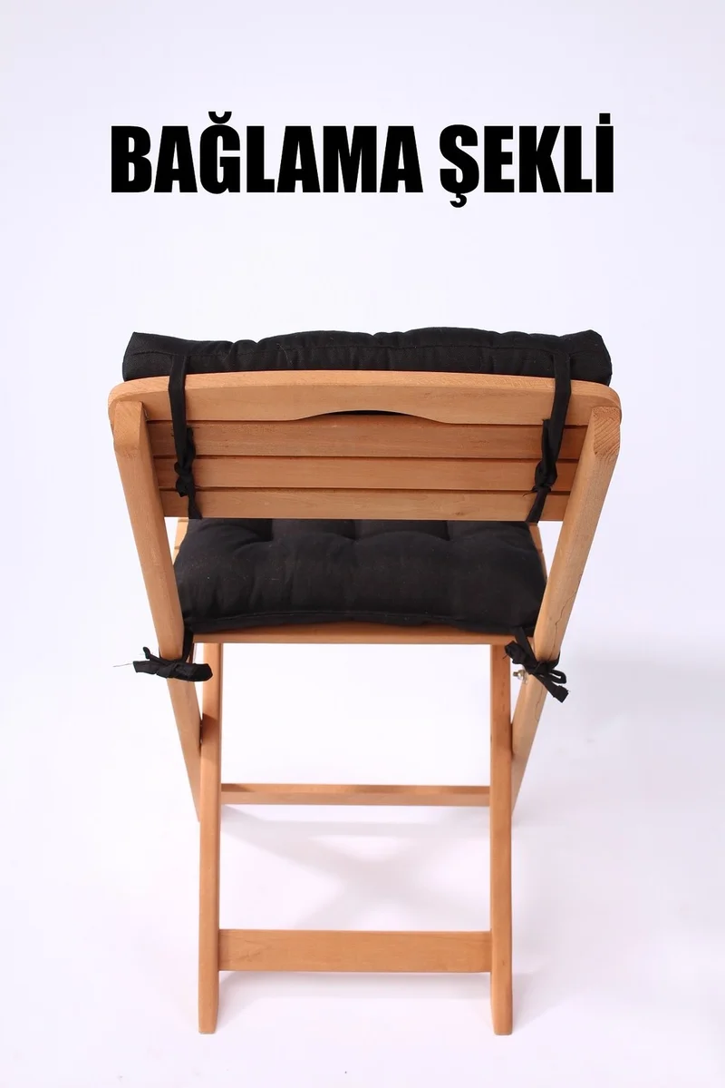 Altın Pamuk Gold Cotton Luxury Bistro Wooden Kitchen Garden Chair Cushion Set 2 Pieces with Backrest