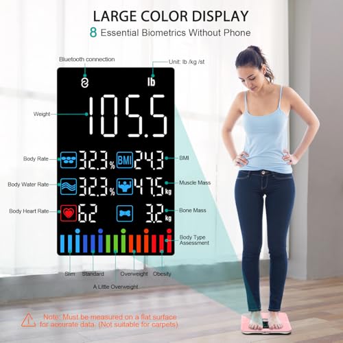 ABLEGRID Body Fat ScaleDigital Smart Bathroom Scale for Body WeightLarge Color Display Screen16 Body Composition Metrics BMIWater WeighHeart RateBaby Mode400lbRechargeableRosegold - Image 5