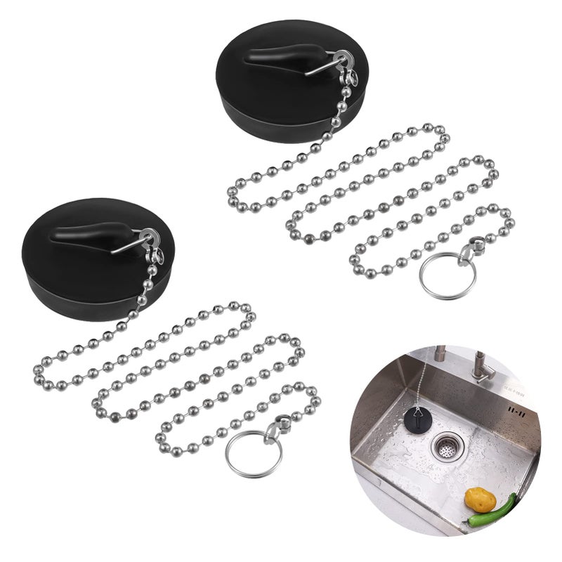 Fuyamp 2 Pcs Drain Stopper Sink Plug Universal Bath Plug with Stainless Steel Chain and SShaped HookDrain Stopper For Bathtub Sink Bathroom Kitchen HomeSize 42mm To 45mm Chain 45cm