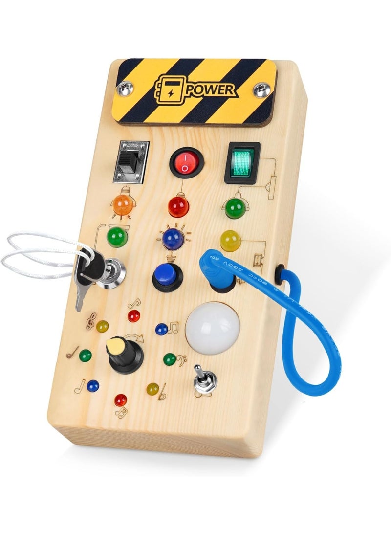 هالامودو لوحة أطفال خشبية مزودة بدوائر ملاحظة موسيقية مع 8 مفاتيح ضوئية LED، لعبة مصغرة حقيقية تعمل بالكهرباء، لعبة تعليمية مبكرة من نوع مونتيسوري لتنمية المهارات الحركية الدقيقة وتنسيق اليد والعين، مقاس 10.3*3*18.5 سم. - Image 1