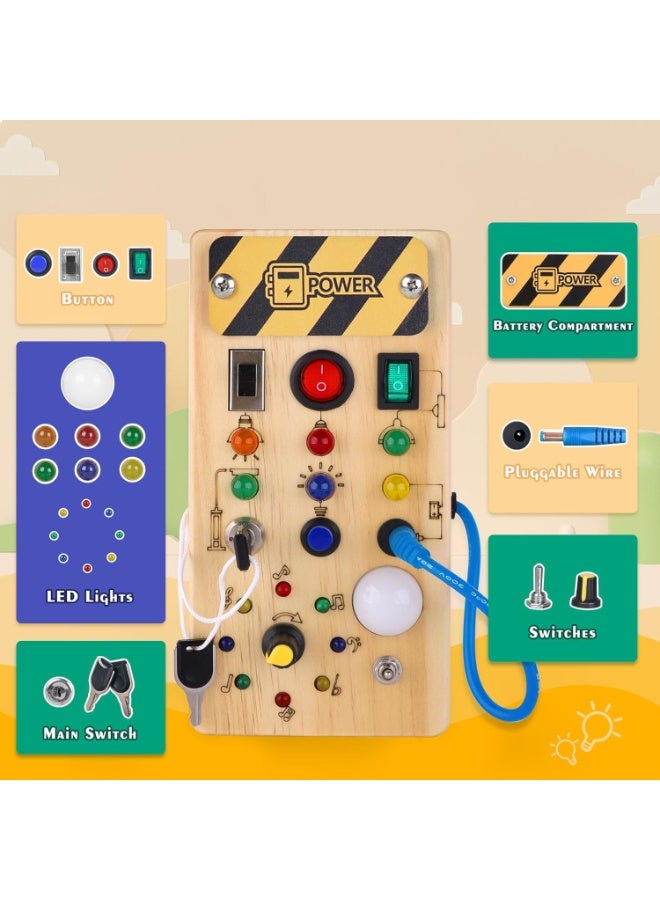 هالامودو لوحة أطفال خشبية مزودة بدوائر ملاحظة موسيقية مع 8 مفاتيح ضوئية LED، لعبة مصغرة حقيقية تعمل بالكهرباء، لعبة تعليمية مبكرة من نوع مونتيسوري لتنمية المهارات الحركية الدقيقة وتنسيق اليد والعين، مقاس 10.3*3*18.5 سم. - Image 5