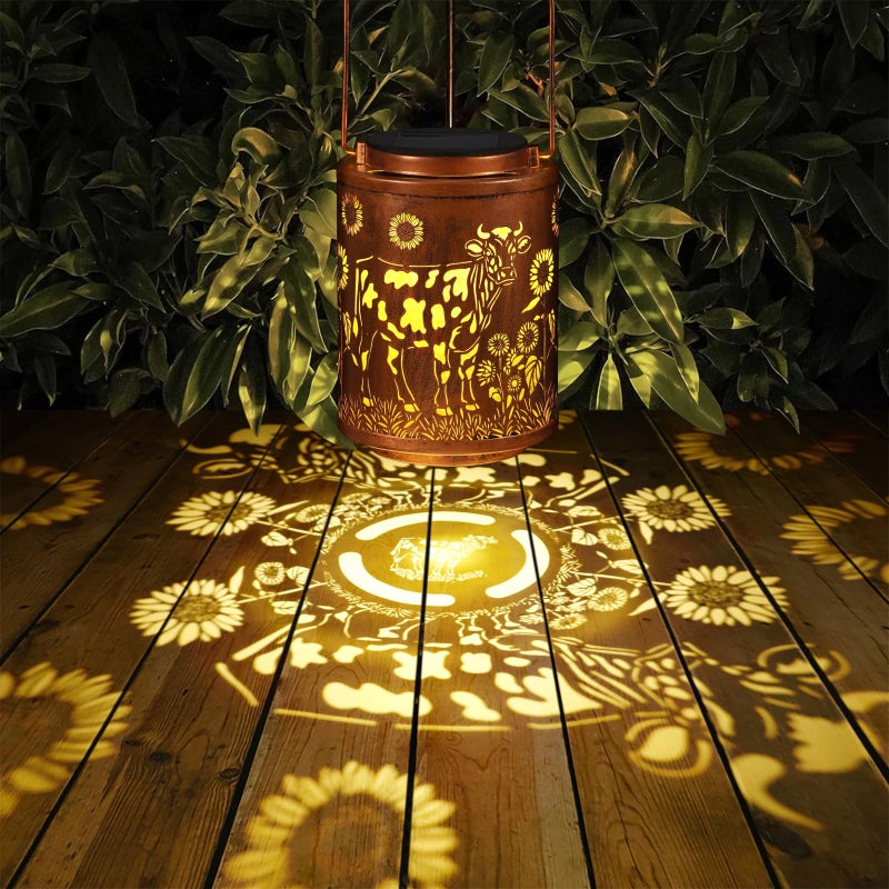 Tepaken Solar Lanterns Garden Decor Birthday Gifts for Women Mon Grandma Metal Hanging Solar Lights Waterproof Outdoor Decoration for Outside LED Lanterns for Yard Patio Lawn (Cow) - Image 4