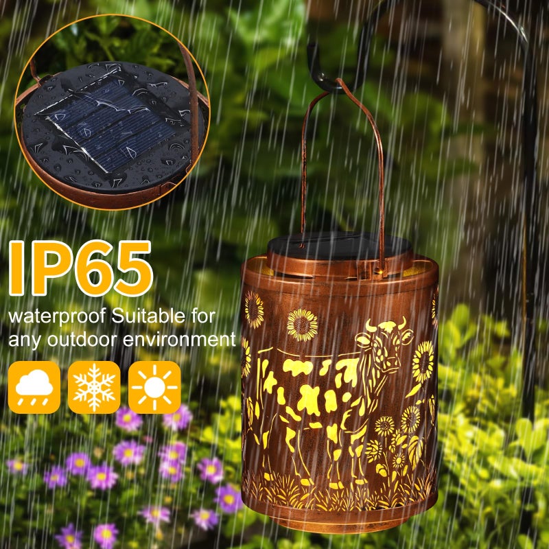Tepaken Solar Lanterns Garden Decor Birthday Gifts for Women Mon Grandma Metal Hanging Solar Lights Waterproof Outdoor Decoration for Outside LED Lanterns for Yard Patio Lawn (Cow) - Image 5