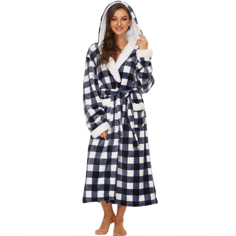 iniber Plush Robes for Women, Womens Robe Long, Fuzzy Fluffy Soft Warm Fleece Hooded Bathrobe - Image 5