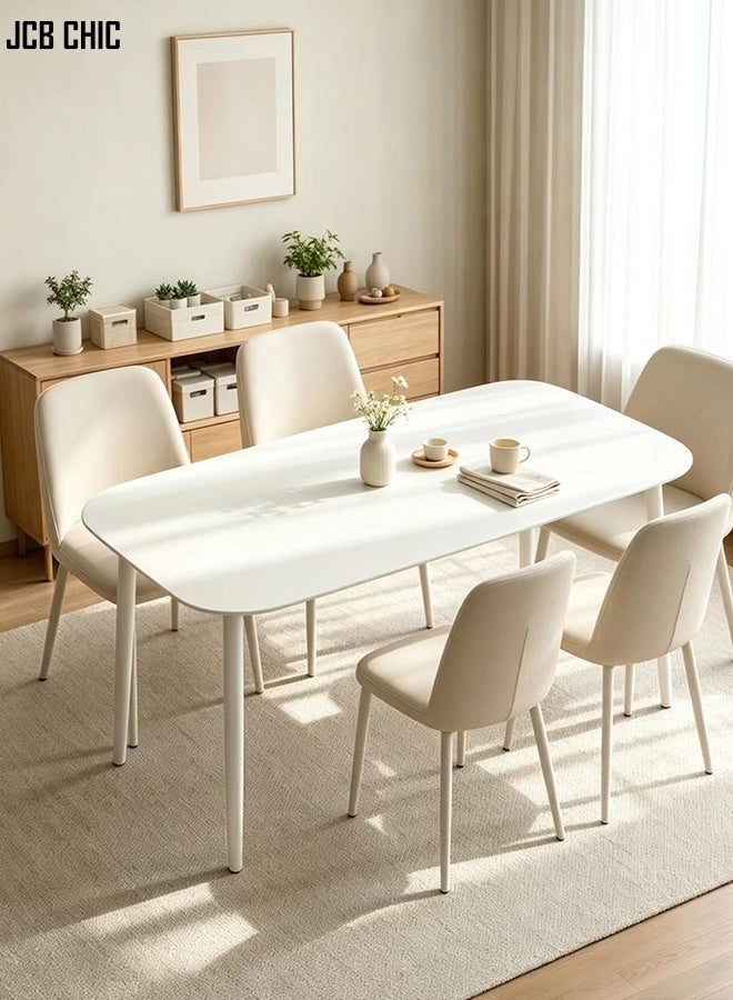 JCB CHIC طاولة طعام مستطيلة بيضاء، مكتب مطبخ متعدد الوظائف بأرجل معدنية، طاولة عشاء مستطيلة بسيطة وطاولة كمبيوتر للشقق السكنية (120×70×75 سم) - Image 1