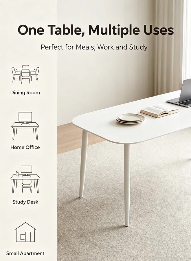 JCB CHIC طاولة طعام مستطيلة بيضاء، مكتب مطبخ متعدد الوظائف بأرجل معدنية، طاولة عشاء مستطيلة بسيطة وطاولة كمبيوتر للشقق السكنية (120×70×75 سم) - Image 4