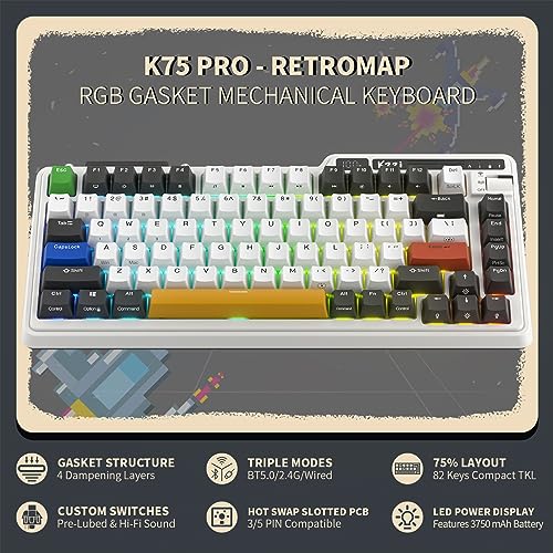 KZZI K75 PRO RGB 75% Wireless Gasket Mechanical Keyboard, Triple Mode BT 5.0/2.4G/USB-C 82 Keys Hot Swappable Gaming Keyboard w/Knob & Power Display, Custom Linear Switches, Black White - Image 2