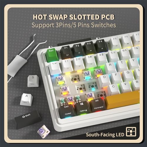 KZZI K75 PRO RGB 75% Wireless Gasket Mechanical Keyboard, Triple Mode BT 5.0/2.4G/USB-C 82 Keys Hot Swappable Gaming Keyboard w/Knob & Power Display, Custom Linear Switches, Black White - Image 4