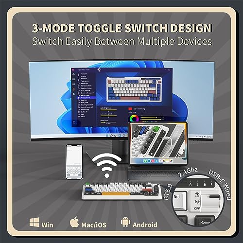 KZZI K75 PRO RGB 75% Wireless Gasket Mechanical Keyboard, Triple Mode BT 5.0/2.4G/USB-C 82 Keys Hot Swappable Gaming Keyboard w/Knob & Power Display, Custom Linear Switches, Black White - Image 3
