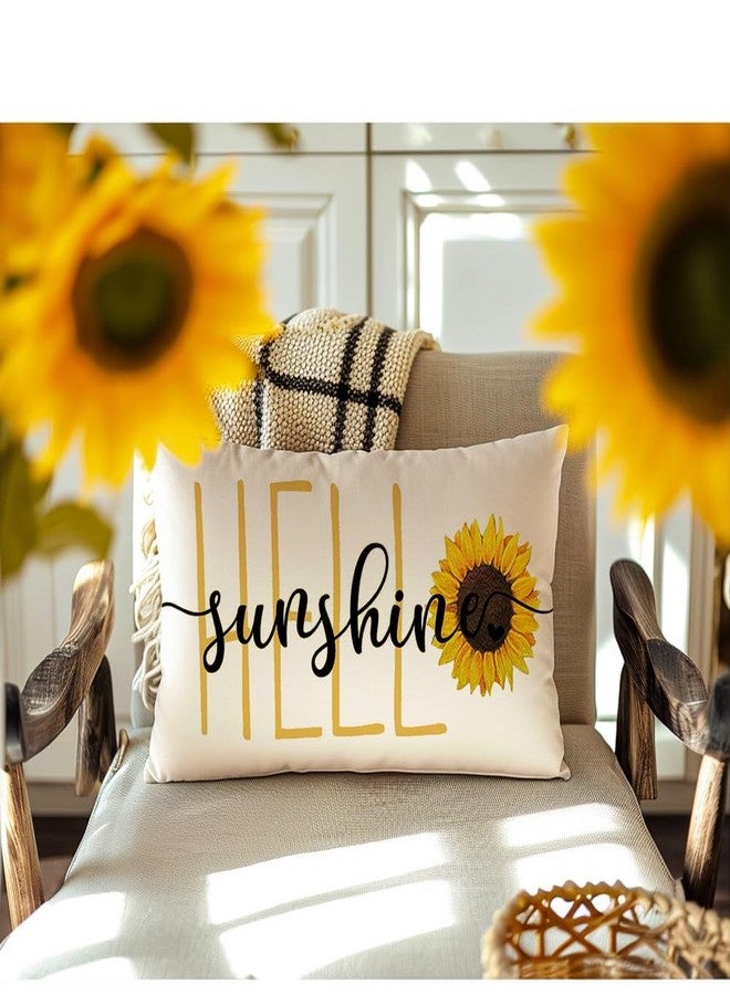 RABUSOFA Hello Sunshine Quote Sunflower Spring Summer Pillow Covers,Seasonal Outdoor Decorative Cushion Case Summer Decorations for Home Sunflower Decor 12x20 Inch - Image 2