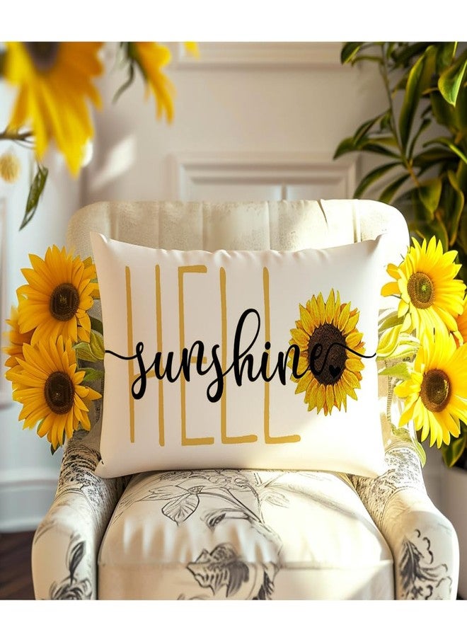 RABUSOFA Hello Sunshine Quote Sunflower Spring Summer Pillow Covers,Seasonal Outdoor Decorative Cushion Case Summer Decorations for Home Sunflower Decor 12x20 Inch - Image 4