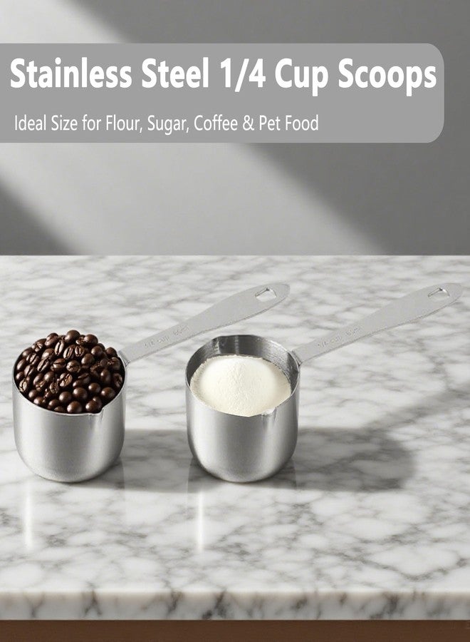KGCGJVB 2Pcs 1/4 Cup Scoop Measuring Cups 60ml Stainless Steel Scoops for Pet Food Flour Cat Food and Kitchen Canisters Durable Quarter Cup Single Scoop for Storage Jars Canister and Dry Ingredients - Image 3