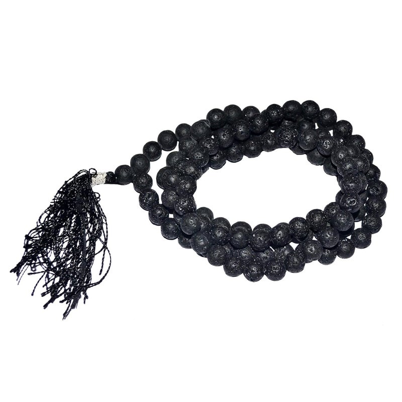 Real Seed Original Shaligram Mala with Lab Certificate, 8MM Sacred Stone Shaligram Black Round Beads Mala from Nepal, Yoga Mala, Earthy Beads (Length - 44 CMS) - Image 1