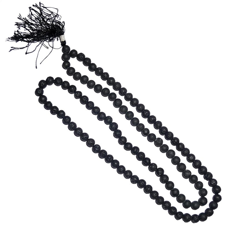 Real Seed Original Shaligram Mala with Lab Certificate, 8MM Sacred Stone Shaligram Black Round Beads Mala from Nepal, Yoga Mala, Earthy Beads (Length - 44 CMS) - Image 2