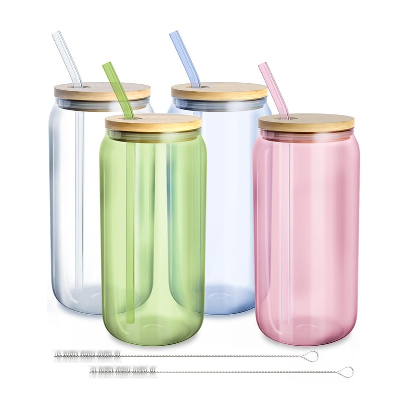 fullstar Glass Cups with Lids and Straws - Drinking Glasses, Glass Tumbler with Straw and Lid, Iced Coffee Cups, Glass - Image 1