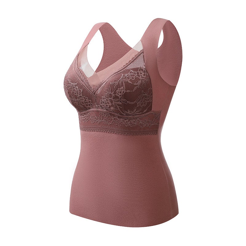 New Lace Velvet Thermal Vest Womens Slimming Fleece Lined Tank CAMEL  - Image 1