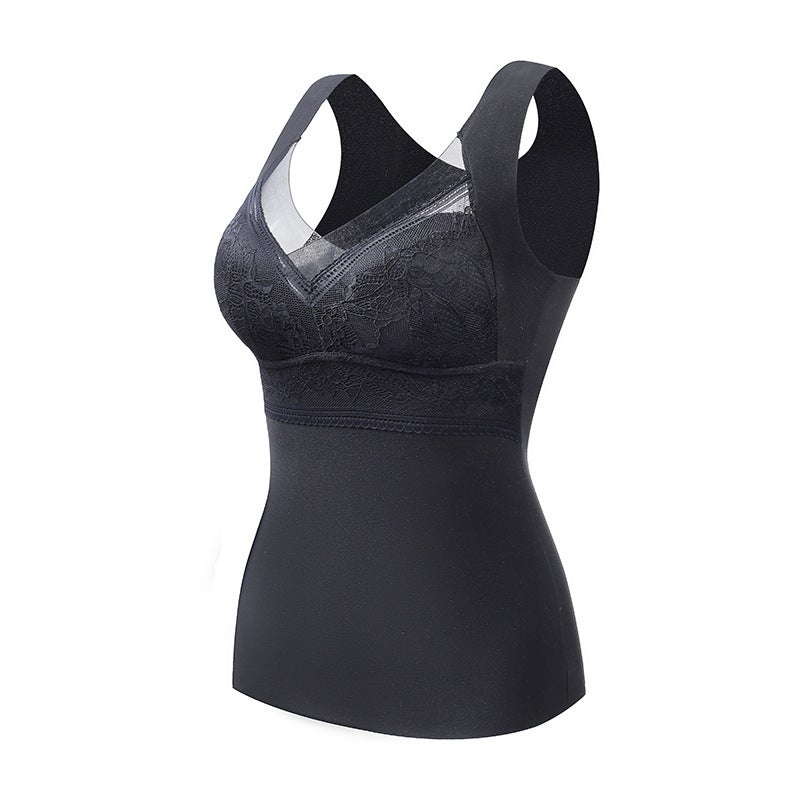 New Lace Velvet Thermal Vest Womens Slimming Fleece Lined Tank CAMEL  - Image 4