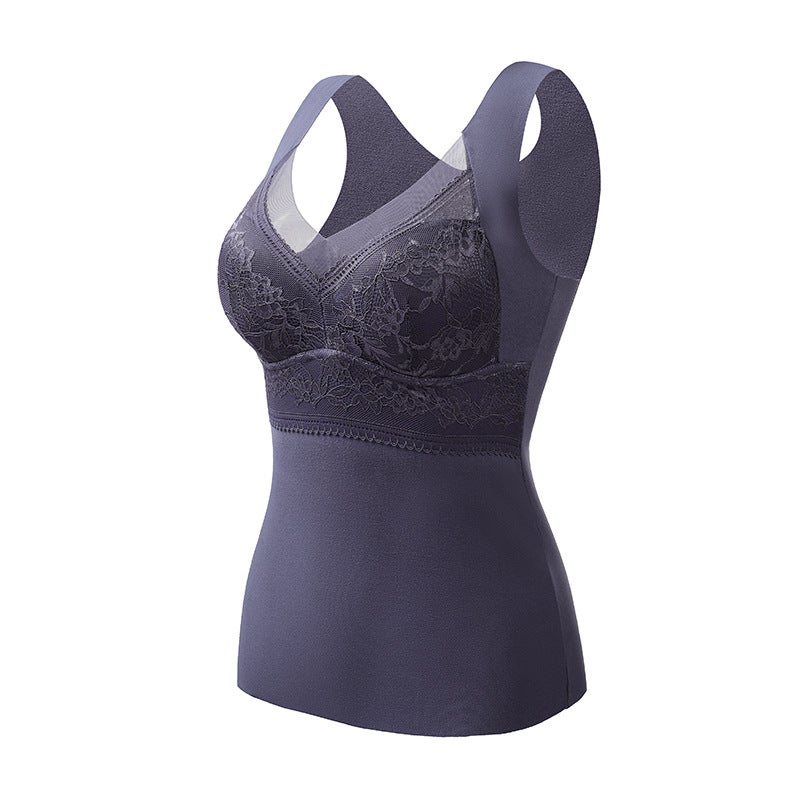 New Lace Velvet Thermal Vest Womens Slimming Fleece Lined Tank CAMEL  - Image 5