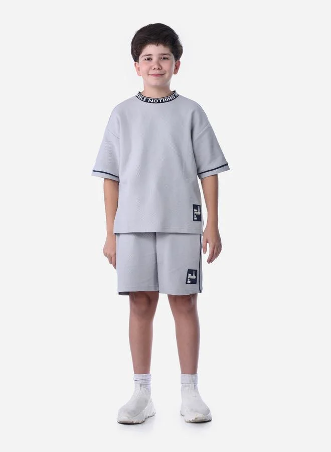 victor and jane Victor And Jane Boys Light Blue Textured Knit T-Shirt and Shorts Set