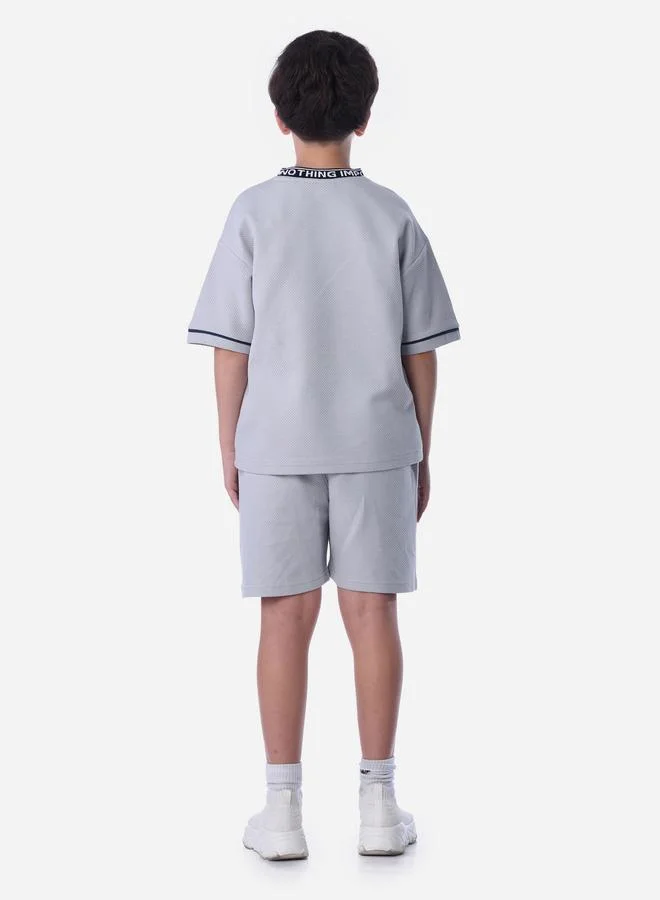 victor and jane Victor And Jane Boys Light Blue Textured Knit T-Shirt and Shorts Set