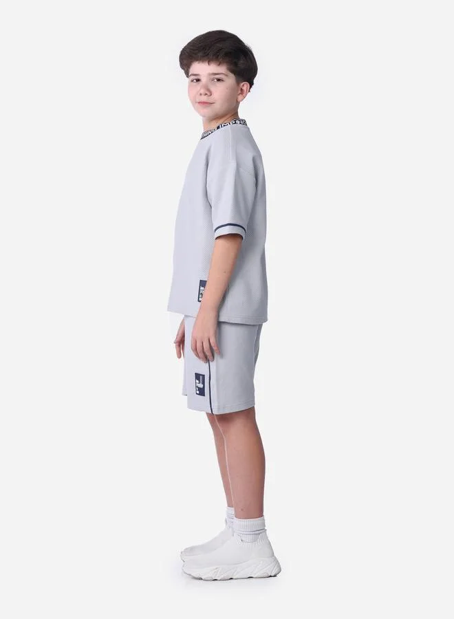 victor and jane Victor And Jane Boys Light Blue Textured Knit T-Shirt and Shorts Set