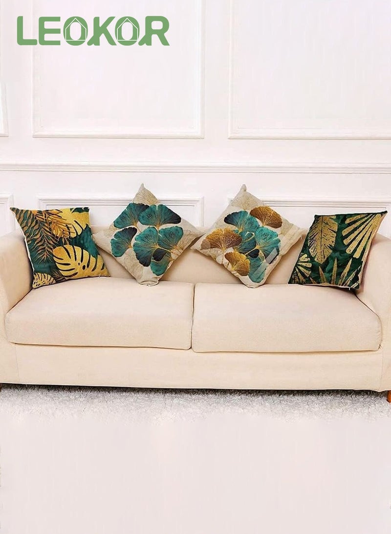 LEOKOR 4 PCS Cushion Covers Throw Pillow Covers Linen Square Throw Pillow Covers, Couch Bed Pillowcases for Living Room Sofa, 45cm x 45cm - Image 2