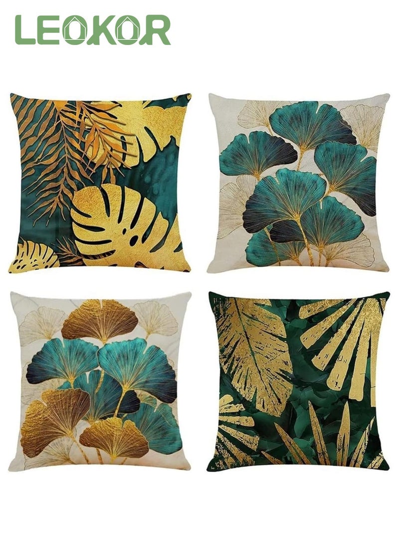 LEOKOR 4 PCS Cushion Covers Throw Pillow Covers Linen Square Throw Pillow Covers, Couch Bed Pillowcases for Living Room Sofa, 45cm x 45cm - Image 1