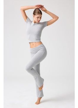 Los Ojos x Melodi Gray Melange Flared Leg Jersey Trousers  - Image 4