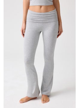 Los Ojos x Melodi Gray Melange Flared Leg Jersey Trousers  - Image 3