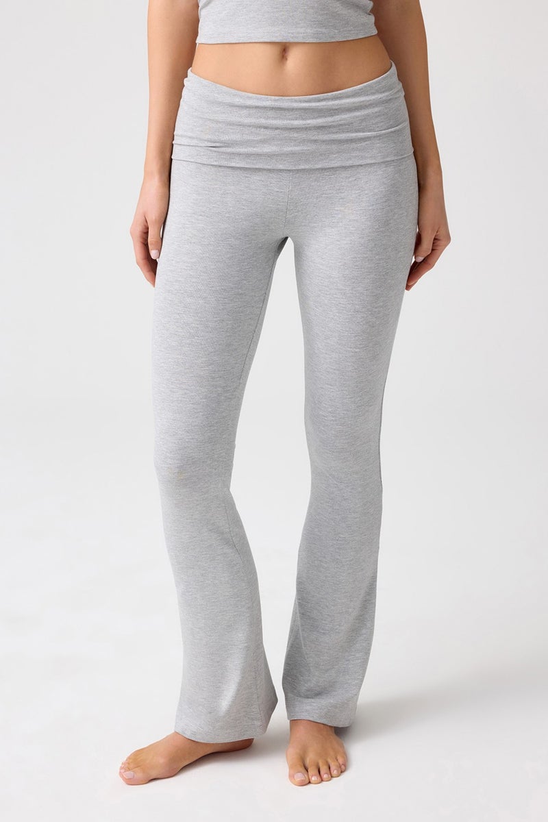 Los Ojos x Melodi Gray Melange Flared Leg Jersey Trousers  - Image 3